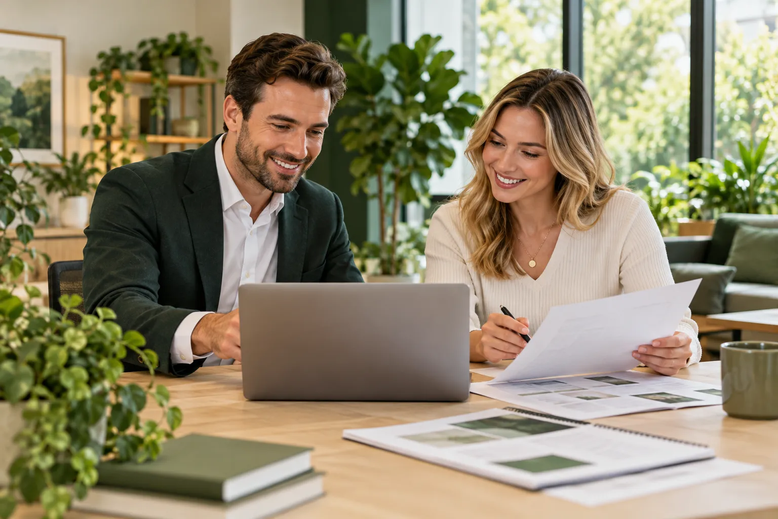 Two colleagues collaborating on a loan file