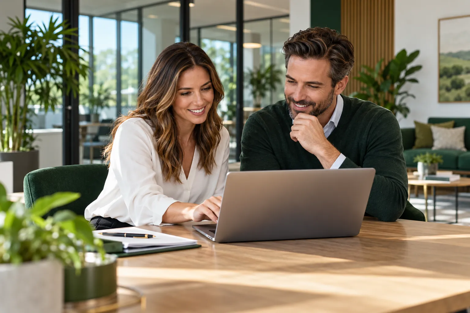 Mortgage brokers collaborating in an office