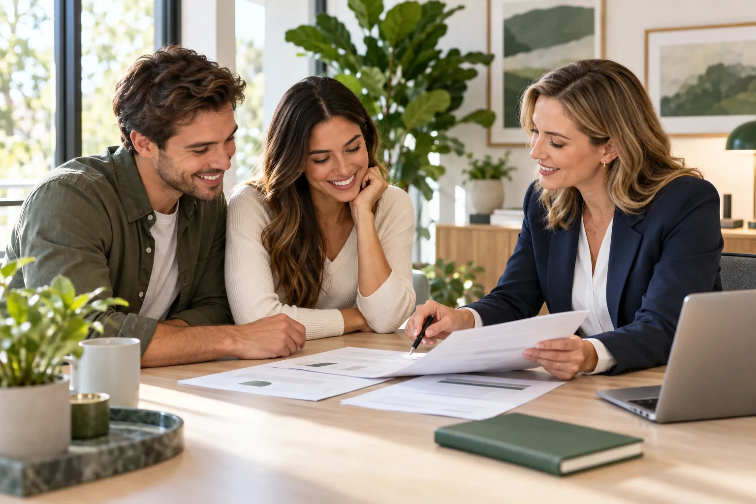 Loan officer reviewing documents with clients