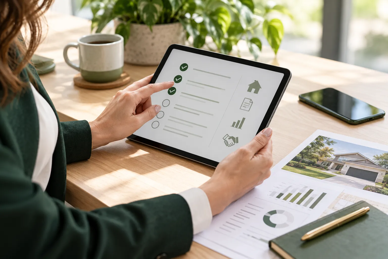 Checking a documentation checklist on a tablet